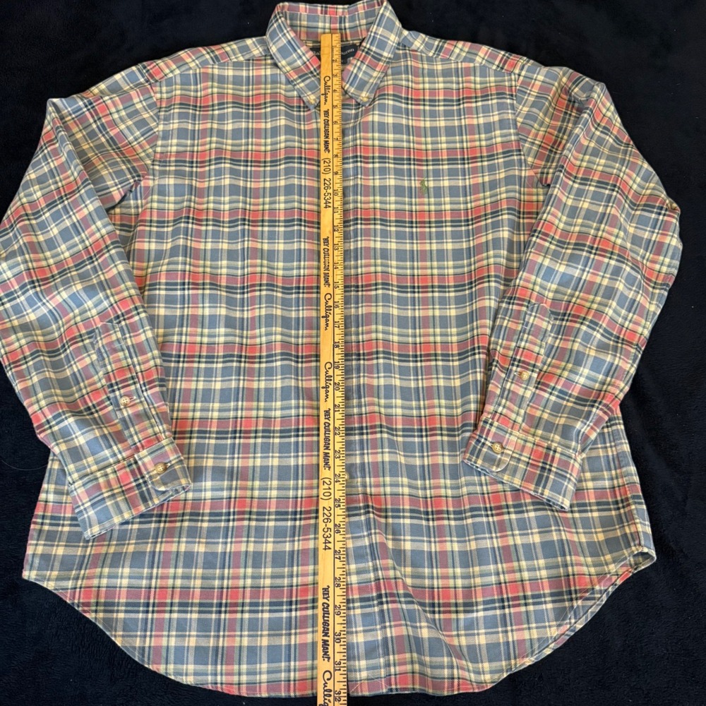 Ralph Lauren Classic Fit Mens XL Plaid Button Down Shirt Blue Red Yellow Cotton - Picture 7 of 11